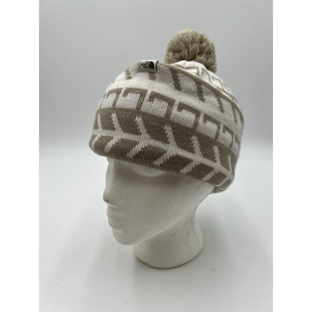 The North Face Ski Tuke Lined Pom Beanie Hat Flax Triangle Fair Isle OS